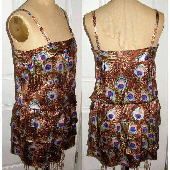 Nwt BILINGUAL silk dress Peacock print sz 8 - Picture 4 of 7